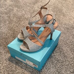 Shimmering Silver Strappy Heels